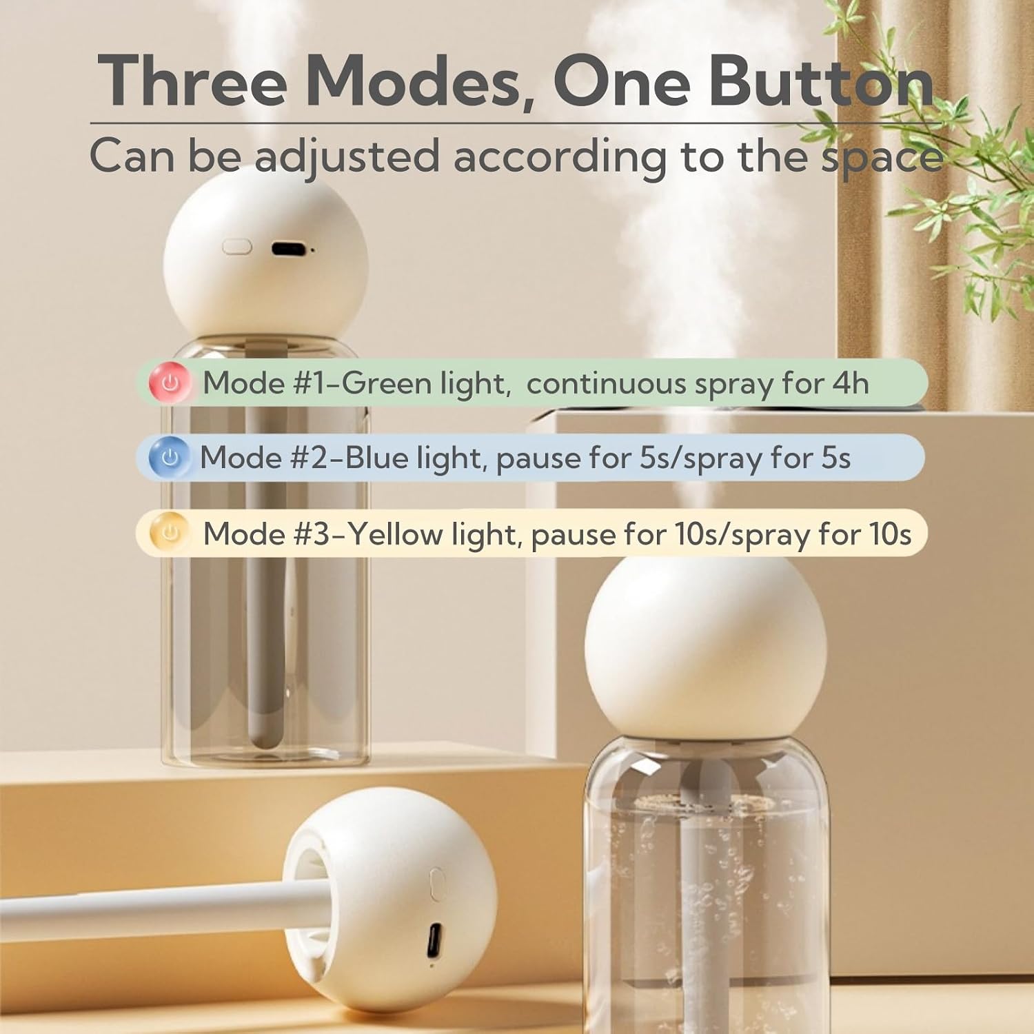 Portable Small Humidifier Dual Nozzle - Large Cool Mist Humidifiers Double Spray Ports, Water Shortage Protection, Ultra-Quiet, Mini Humidifier for Bedroom Plants Office Car Travel (P06)