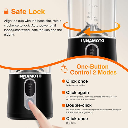 Small Personal Size Portable Blender - Mini Blender Make Smoothies & Shakes | Leak-proof Travel Lid, Powerful Blending Freshly Squeezed Drinks Anytime, Anywhere