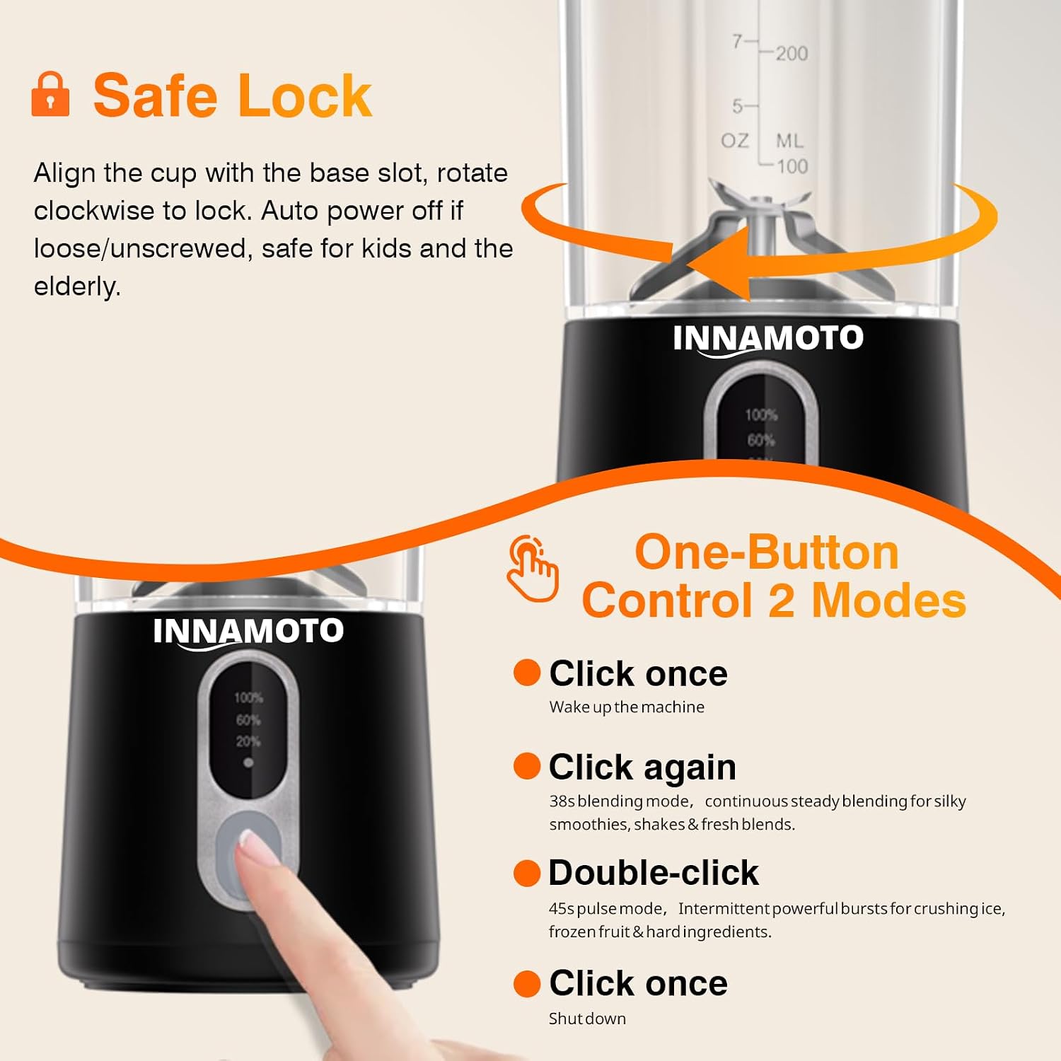 Small Personal Size Portable Blender - Mini Blender Make Smoothies & Shakes | Leak-proof Travel Lid, Powerful Blending Freshly Squeezed Drinks Anytime, Anywhere