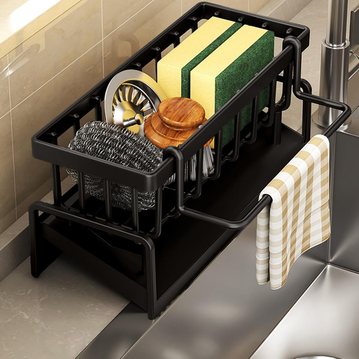 Premium Kitchen Sink Organizer with Auto Draining Tray