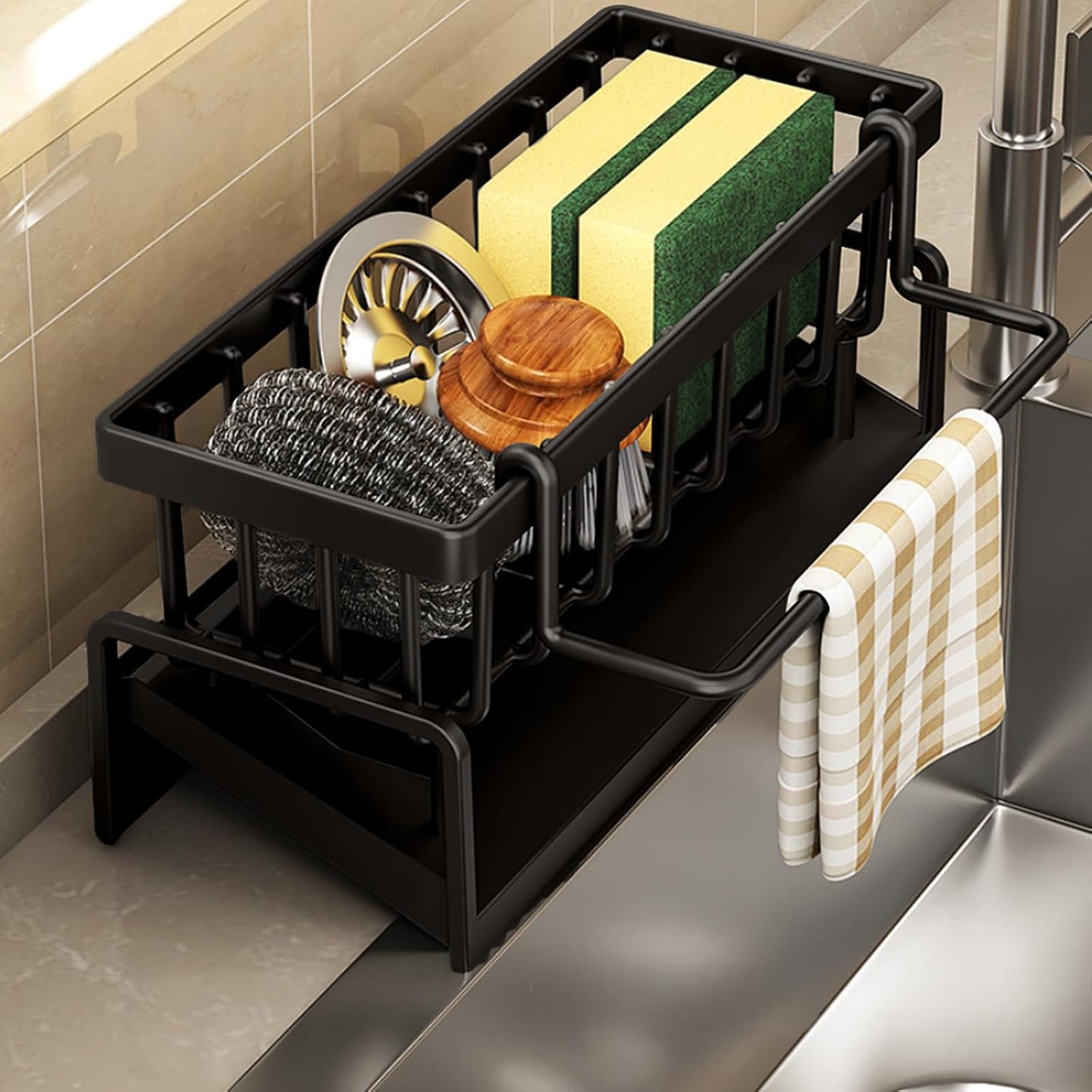 Premium Kitchen Sink Organizer with Auto Draining Tray