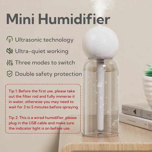 Portable Small Humidifier Dual Nozzle - Large Cool Mist Humidifiers Double Spray Ports, Water Shortage Protection, Ultra-Quiet, Mini Humidifier for Bedroom Plants Office Car Travel (P06)