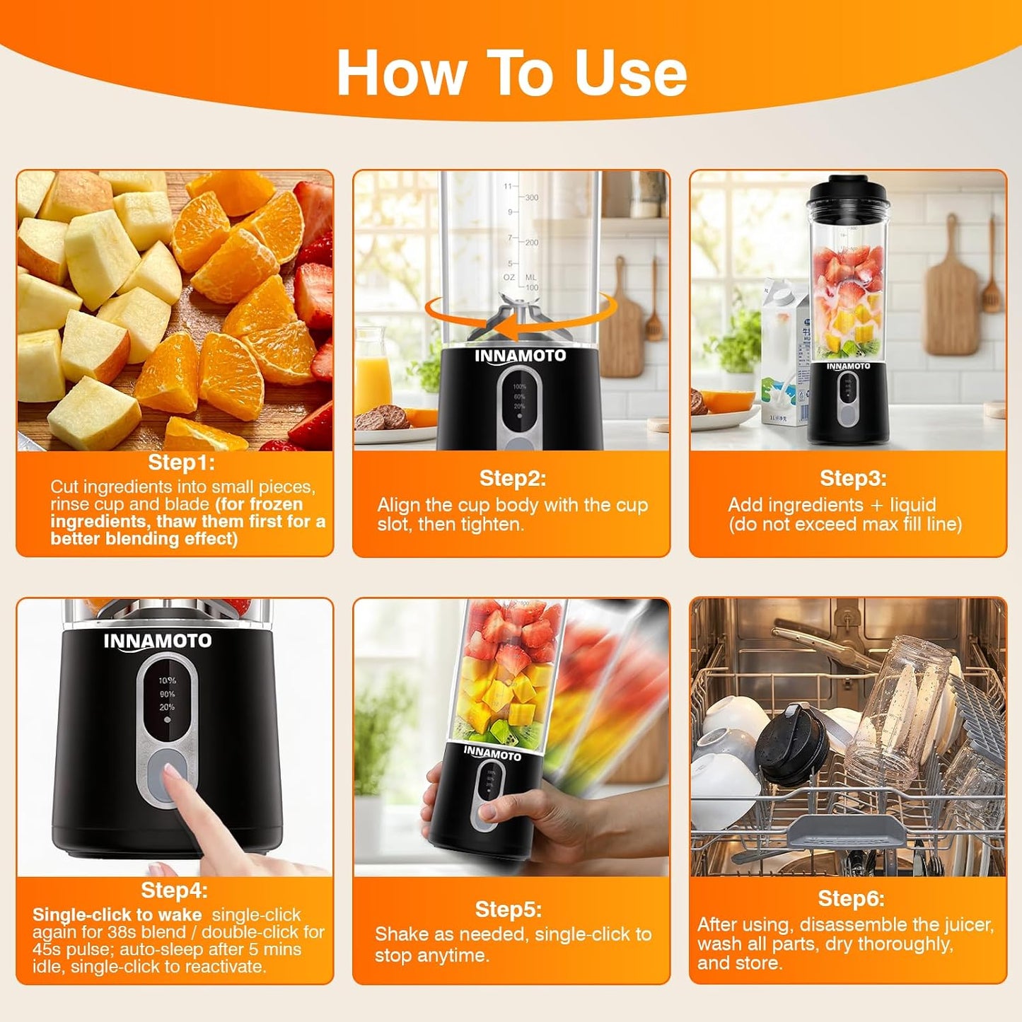 Small Personal Size Portable Blender - Mini Blender Make Smoothies & Shakes | Leak-proof Travel Lid, Powerful Blending Freshly Squeezed Drinks Anytime, Anywhere