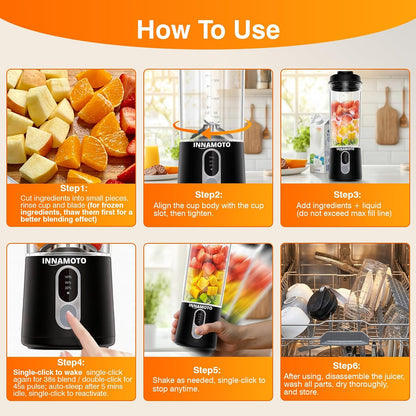 Small Personal Size Portable Blender - Mini Blender Make Smoothies & Shakes | Leak-proof Travel Lid, Powerful Blending Freshly Squeezed Drinks Anytime, Anywhere